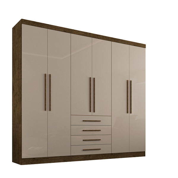 Guarda Roupas Lisboa 6 Portas 4 Gavetas Salleto Ipê-off White