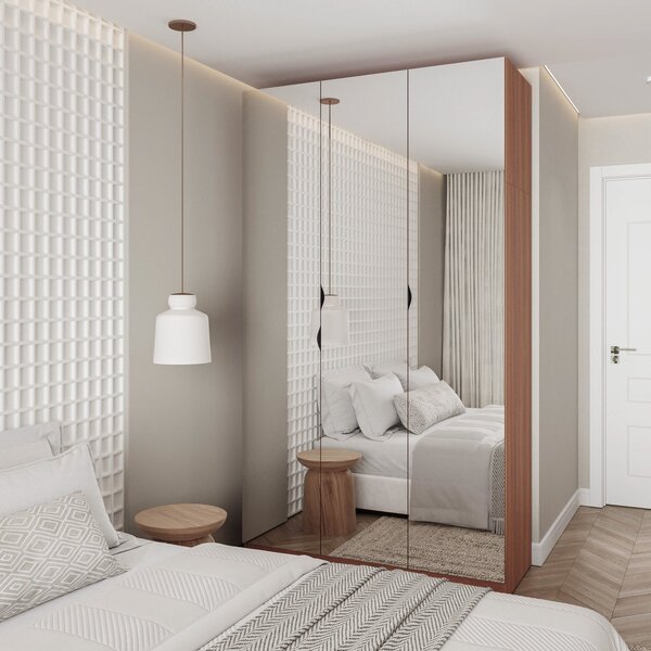 Guarda Roupas Modulado Com Espelho 3 Portas Com Cabideiro Her