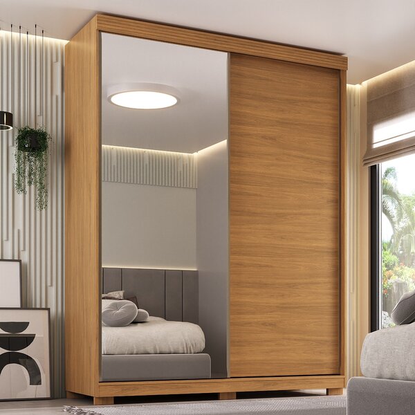 Guarda Roupas Solteiro 100% Mdf 2 Portas De Correr Espelho 3