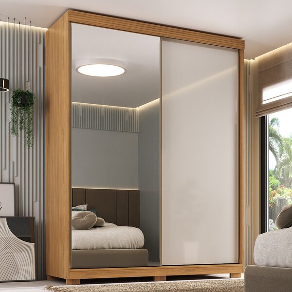 Guarda Roupas Solteiro 100% Mdf 2 Portas De Correr Espelho 3