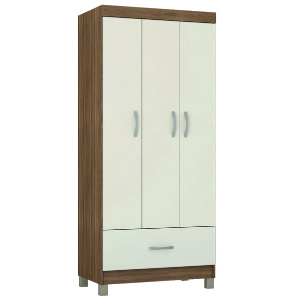 Guarda Roupas Solteiro 3 Portas 1 Gaveta Amêndoa/off White Pr
