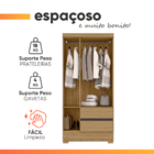 Guarda Roupas Solteiro 3 Portas 2 Gavetas Coimbra Atacama / G