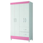 Guarda Roupas Solteiro 4 Portas 2 Gavetas Mobi Branco / Rosa