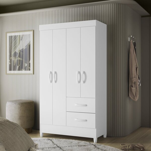 Guarda Roupas Solteiro 4 Portas 2 Gavetas Mobi Branco Fosco