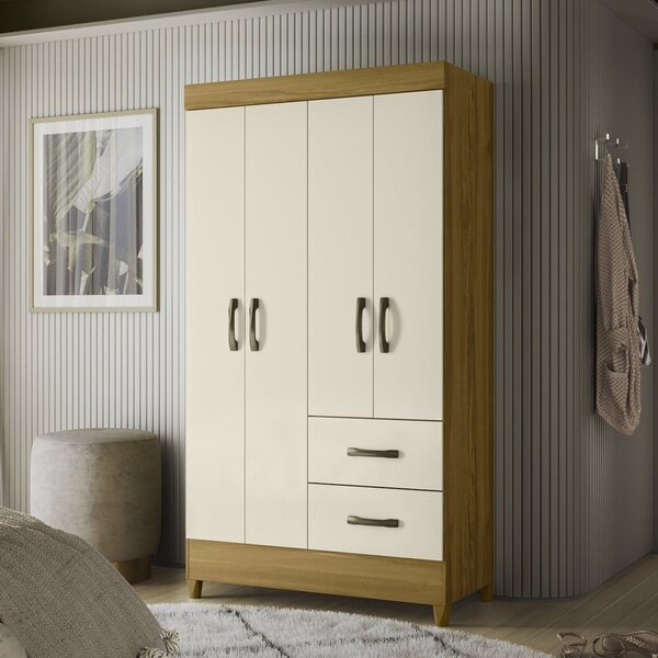 Guarda Roupas Solteiro 4 Portas 2 Gavetas Mobi Carvalho Grife