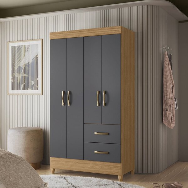 Guarda Roupas Solteiro 4 Portas 2 Gavetas Mobi Nature/titanium