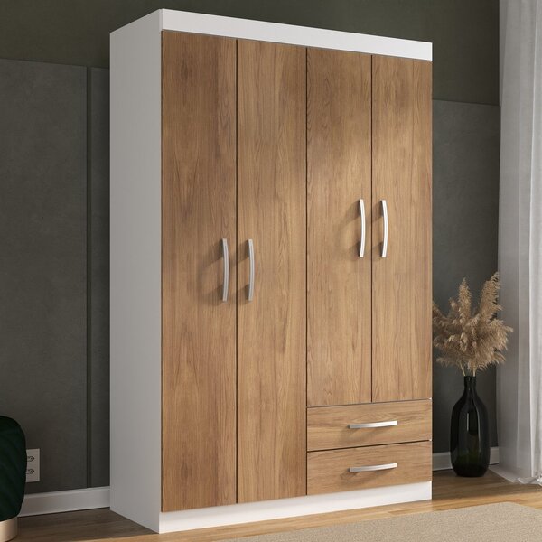 Guarda Roupas Solteiro 4 Portas 2 Gavetas Vedere Branco/avelã