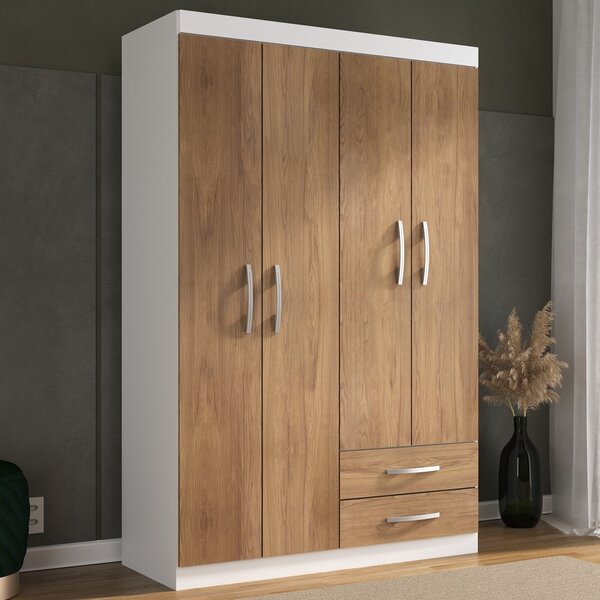 Guarda Roupas Solteiro 4 Portas 2 Gavetas Vedere Branco/avelã