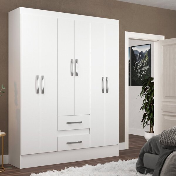 Guarda Roupas Solteiro 6 Portas 2 Gavetas Magistral Branco