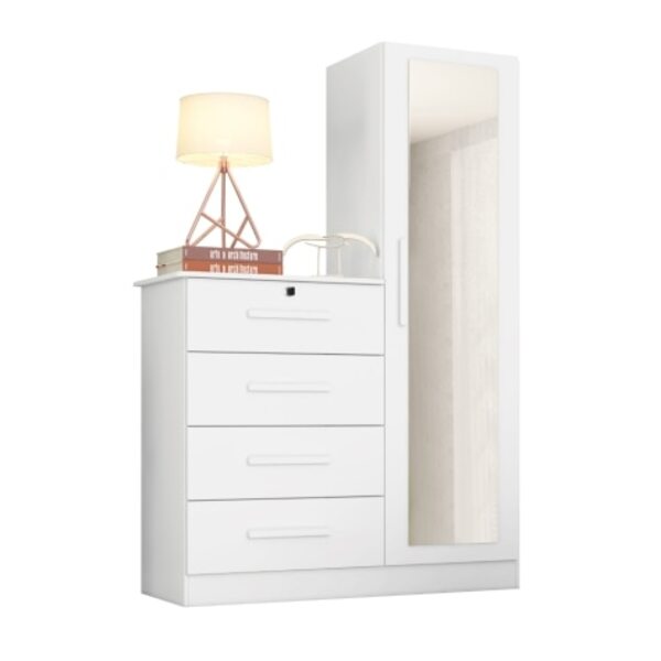 Guarda Roupas Solteiro Com Cômoda E Espelho Belize Branco