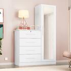 Guarda Roupas Solteiro Com Cômoda E Espelho Belize Branco