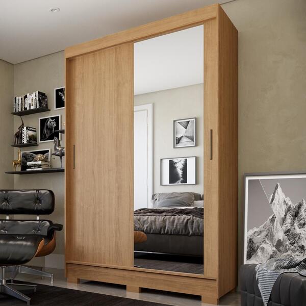 Guarda Roupas Solteiro Com Espelho 2 Portas De Correr Ipanema