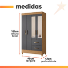Guarda Roupas Solteiro Com Espelho 4 Portas 2 Gavetas Mobi Na
