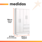 Guarda Roupas Solteiro Juvenil 4 Portas 2 Gavetas Branco Coim