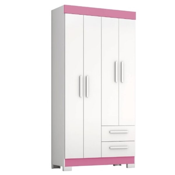 Guarda Roupas Solteiro Juvenil 4 Portas 2 Gavetas Malta Branc