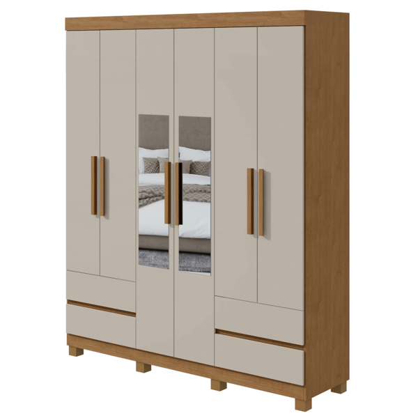Guarda-roupas Zeus 6 Portas C/esp E C/pes Pvc Amendoa Clean/o