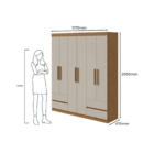 Guarda-roupas Zeus 6 Portas C/esp E C/pes Pvc Amendoa Clean/o