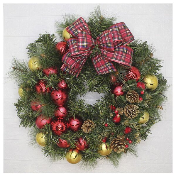 Guirlanda Natalina Enfeite De Porta Natal Laço Xadrez 50cm