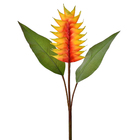 Haste em tubo, com duas folhas em tecido moldável de 20 cm e Heliconia siliconada com 16 cm, laranja.