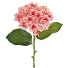 Haste moldável com flores Hortensia em toque acetinado em micropeach e folhas de 14 cm, rosa.