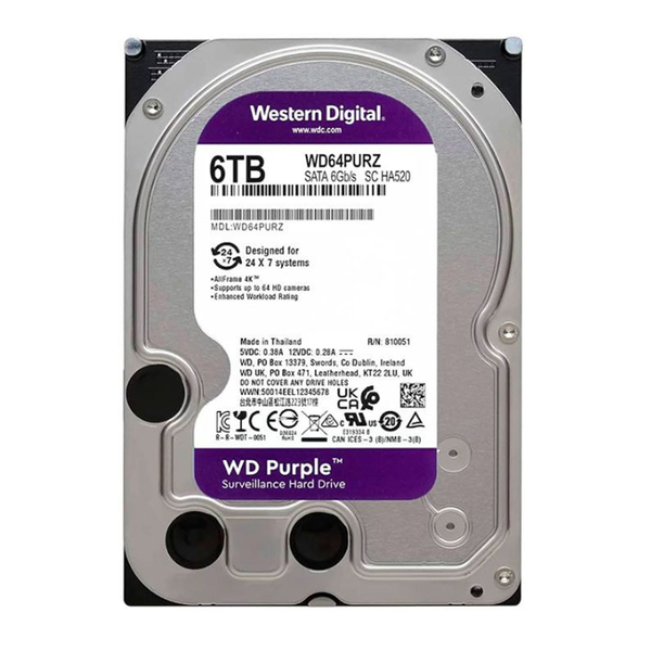 Hd  6tb Sata 3 5400rpm 256mb 3 5 Purple Vigilância Cftv Wd64p