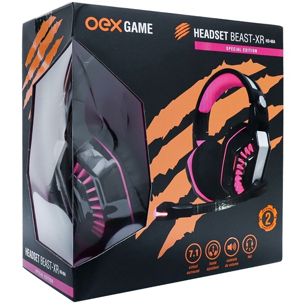 Headset Gamer 7.1 Beast Xr Hs404 Rosa Led Usb Oexgame