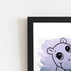 Hipopótamo Desenho Aquarela Quadro Moldura Preta 60x40cm