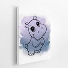Hipopótamo Desenho Aquarela Roxo Quadro Canvas 140x90cm