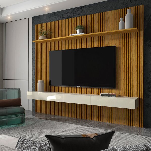 Home Para Tv Clean 220 Naturele Off White Impressão Ripado 3d