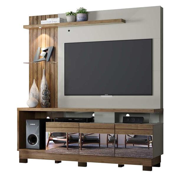 Home Para Tv Com Led Espelho E 3 Gavetas Manaus Avelã Off Whi