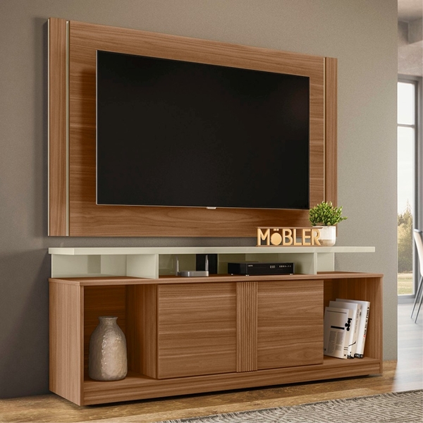 Home Para Tv Com Painel Extensivo Dunk Carvalho Nobre Off Whi