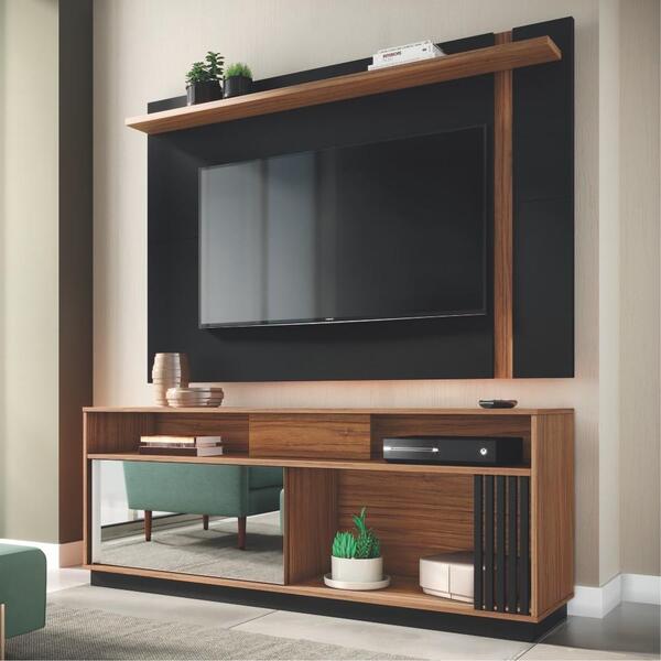 Home Para Tv Com Prateleiras Asuncion Noce Preto