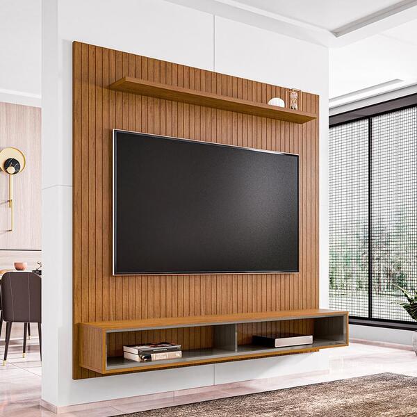 Home Para Tv Ripado Até 60 Polegadas Curry 220 Cedro Cinza Pé