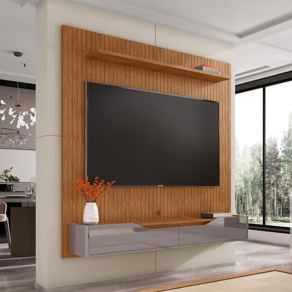 Home Para Tv Ripado Até 60 Polegadas Fenix 220 Cedro Cinza Pé