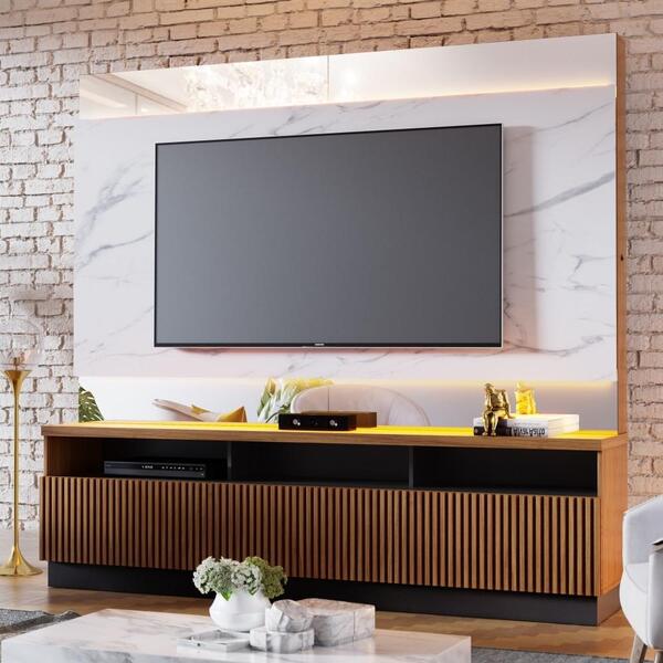 Home Para Tv Ripado Efeito Marmorizado Marco Noce Calacatta