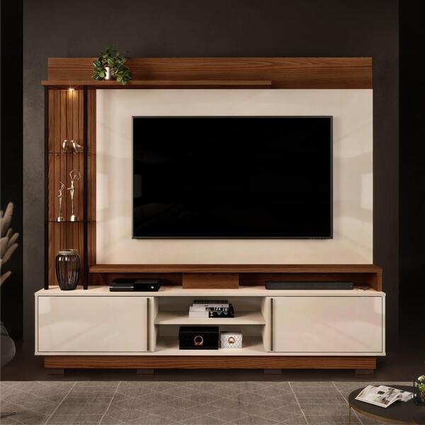 Home Para Tv Vance Com Frisos E Led Caiena Creme