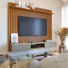 Home Suspenso Painel de Parede Ripado Madeira Maciça Sala Est