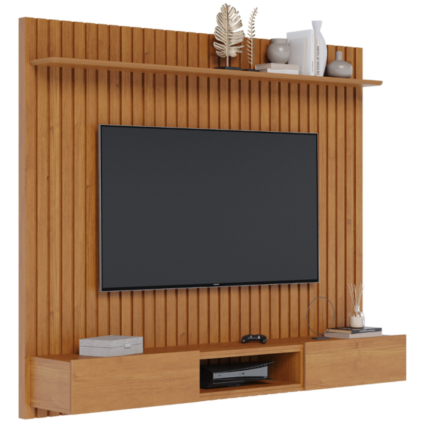 Home Suspenso Painel de Parede Ripado Madeira Maciça Sala Est