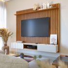 Home Suspenso Painel de Parede Ripado Madeira Maciça Sala Est