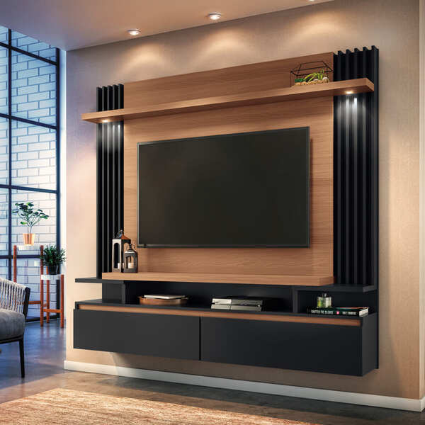 Home Suspenso Rihanna Tv 55 180cm 2 Portas Nature Preto Tana