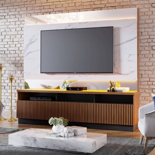 Home Theater Maraisa 210cm Tv 70" Noce Milano Calacatta Preto