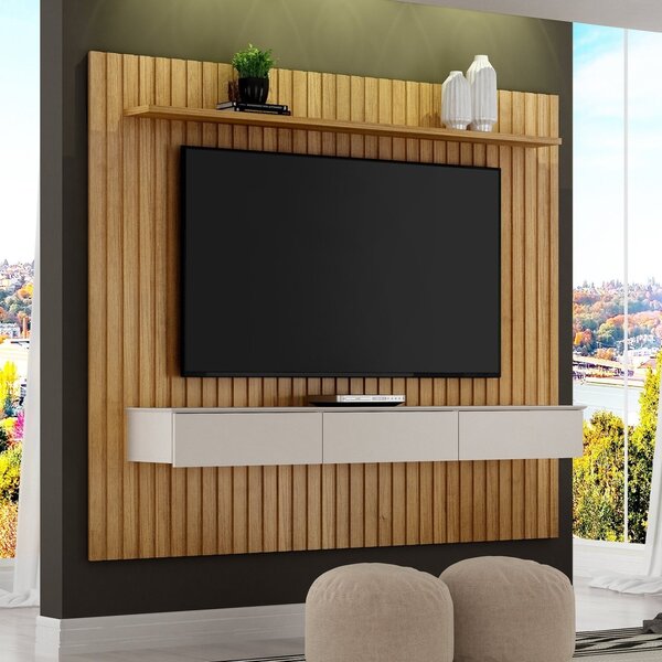 Home Theater Suspenso Em Mdf Ripado Maceió Cinamomo/off White