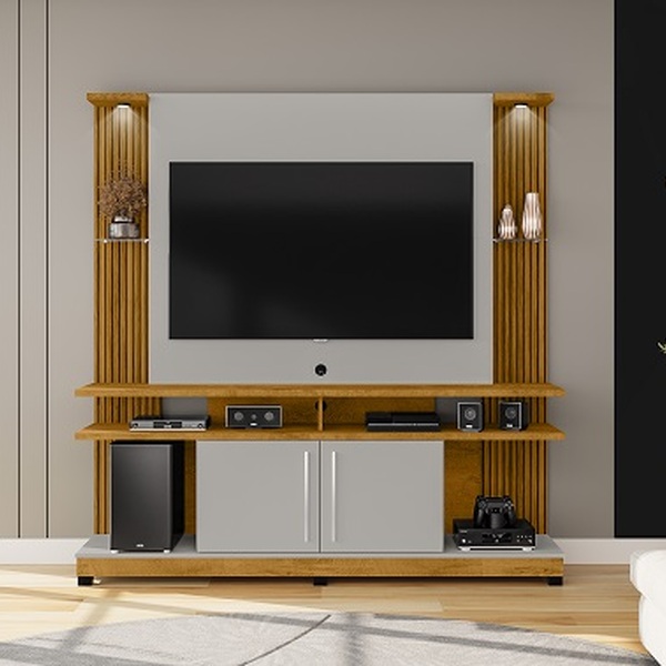 Home Theater York Led Ripado Naturalle/off White - Bechara Mó