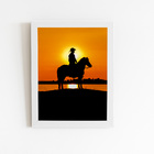 Homem Montado Cavalo Pôr Sol Quadro Moldura Branca 60x40cm