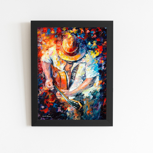 Homem Tocando Violão Arte Quadro Moldura Preta 60x40cm