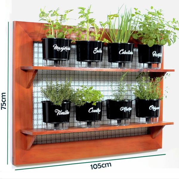 Horta Na Vertical de Peroba - Painel Gigante 75x105cm + 2 Pra