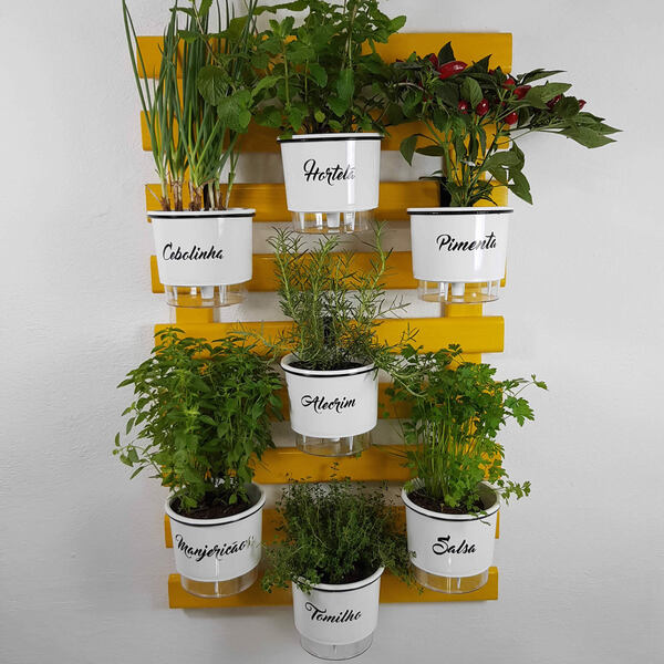 Horta Vertical Gourmet - Treliça Amarela 100x60cm com 7 Vasos