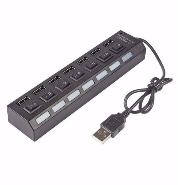 Hub 7 Portas Usb 2.0 Led Indicador Entrada Para Fonte - Preto