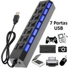 Hub 7 Portas Usb 2.0 Led Indicador Entrada Para Fonte - Preto