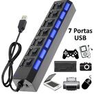 Hub 7 Portas Usb 2.0 Led Indicador Entrada Para Fonte - Preto